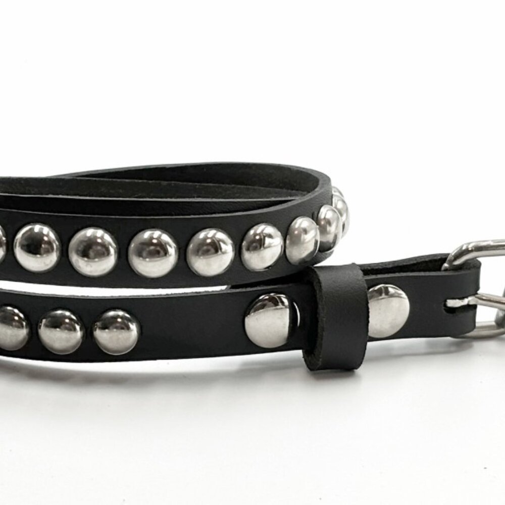 1-Row Round Chrome Stud Leather Belt by Nemesis Leather - New Deadstock